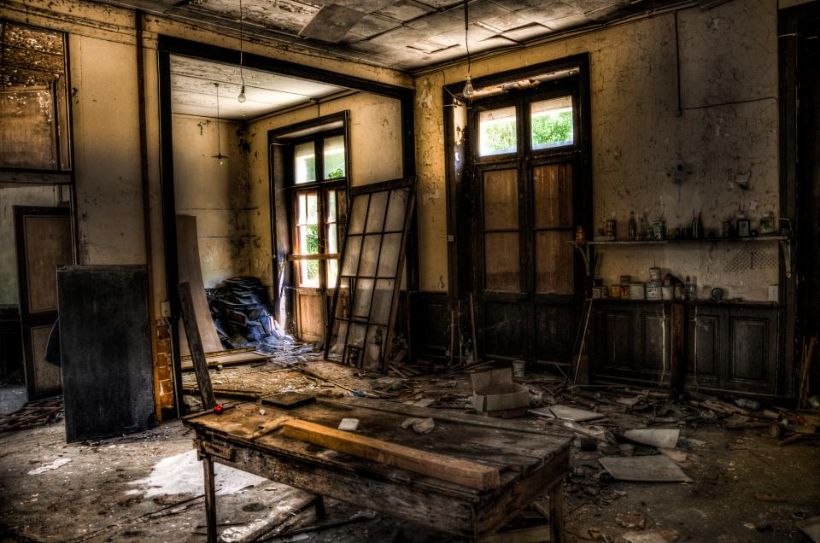 Stripped-out interior before a rebuild