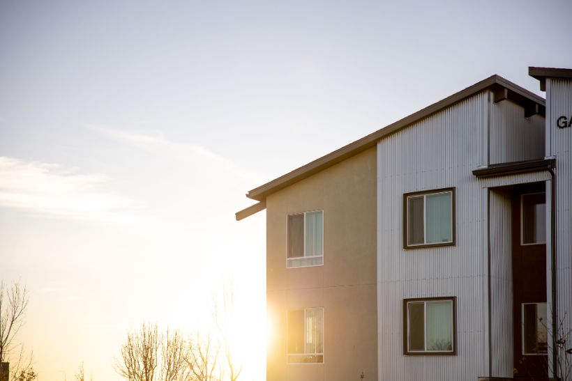 Two-storey house catching the evening sun